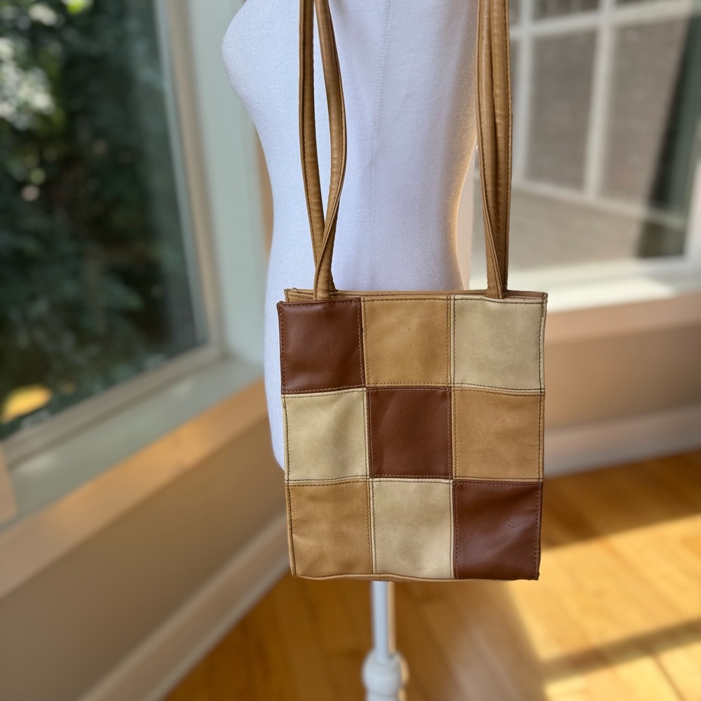 Vintage 90’s Y2K Tan Brown Patchwork Rectangular Shoulder Bag - Picture 13 of 16